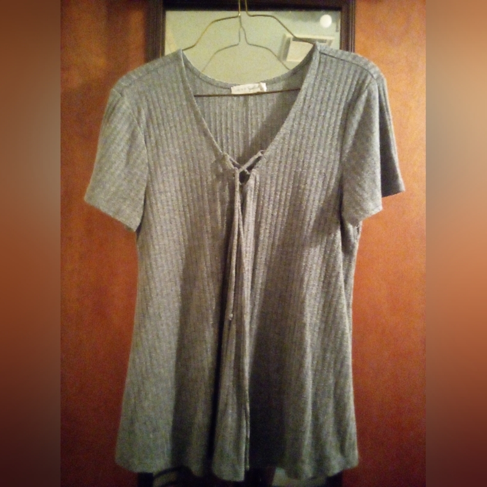 Grey V-Neck Women's Top